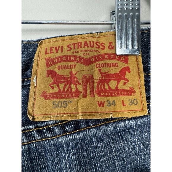 Levis 505 Retro Classic Mens Jeans 34x30 Faded Stone wash Y2K Denim Streetwear - Picture 3 of 11